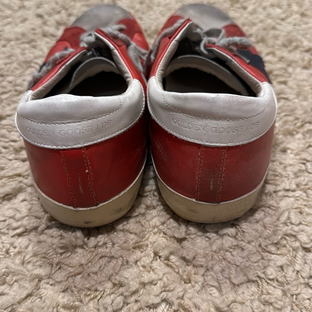 Golden Goose Men’s Red Leather Black Star Superstar Low Top Sneakers - Picture 5 of 9